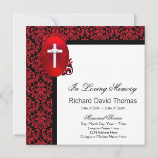 Anúncio Red Black Damask Cross In Loving Memory Memorial