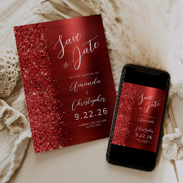 Anúncio Red Brushed Metal Script Save the Date