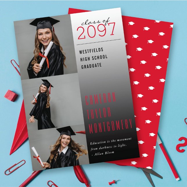 Anúncio Red Dark To Light Cote 3 Foto Moderna Graduação (Red Dark To Light Quote 3 Photo Collage Modern Graduation Announcement @ zazzle.com/color_therapy)