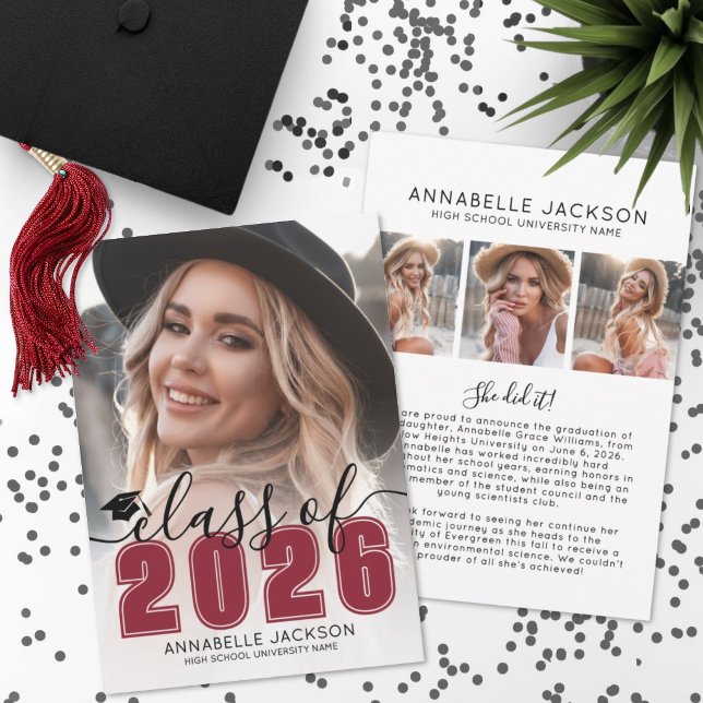 Anúncio Red Graduate Photo Graduation (Red Graduate Photo Graduation Announcement )