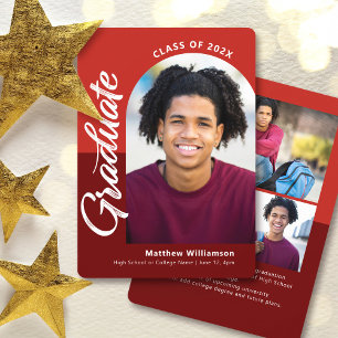 Anúncio Red Graduation 4 Photo Bold Arch Script Modern