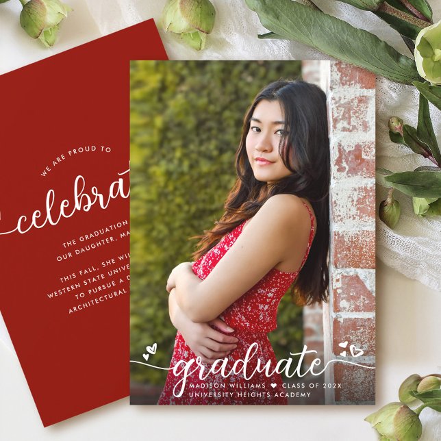 Anúncio Red Graduation Foto Calliografia Coração Moderna (Criador carregado)