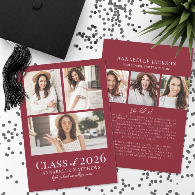 Anúncio Red Photo Collage Graduation (Red Photo Collage Graduation Announcement)