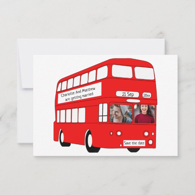 Anúncio Reino Unido Red London Bus British Save The Date W (Frente)