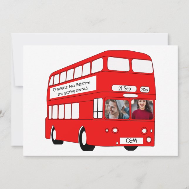 Anúncio Reino Unido Red London Bus British Themed Wedding (Frente)
