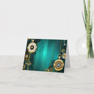 Anúncio Relógio de Joia Steampunk em um Fundo Verde