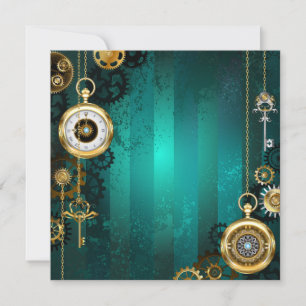 Anúncio Relógio de Joia Steampunk em um Fundo Verde
