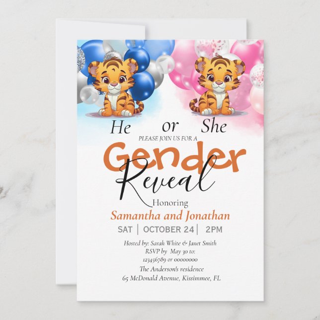 Anúncio Revelação de Gênero do Chá de Bebê Balões Rosa e A (Frente)