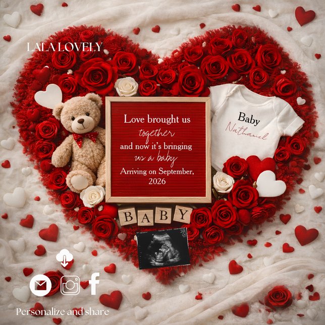 Anúncio Romantic baby reveal pregnancy announcement card (Criador carregado)