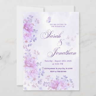 Anúncio 💐Romantic Floral Purple Wedding Invitation