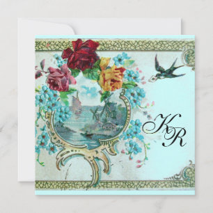 Anúncio ROMÂNTICA 3 MONOGRAM Rosa Azul Casamento
