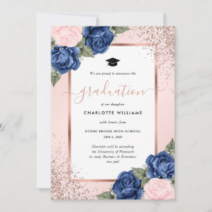 Anúncio Rosa Azul Rosa Dourado Floral Graduação