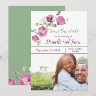 Anúncio Rosa Mauve e Sage Photo Save the Date (Salvar a da