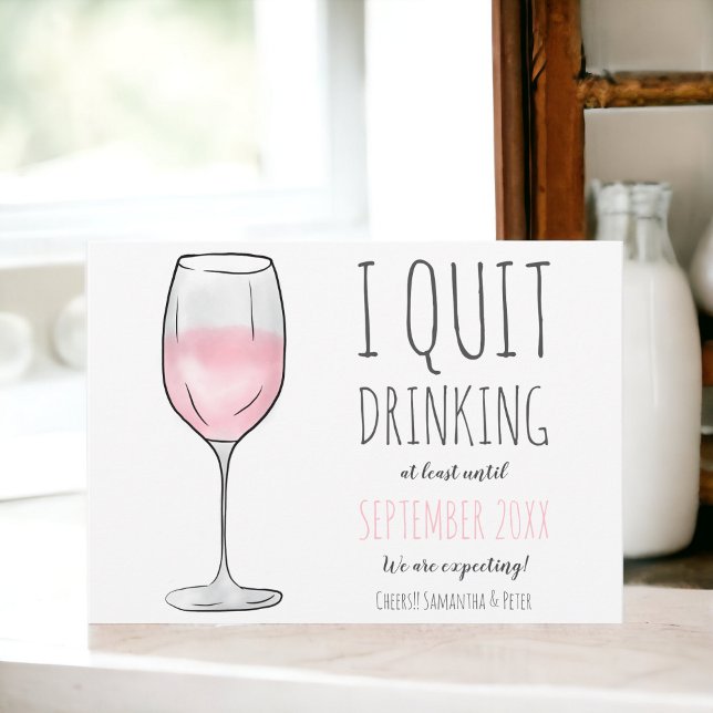 Anúncio Rosa rosa-rosa engraçado Vidro parou de engravidar (Funny pink rose wine glass quit drinking pregnancy announcement)