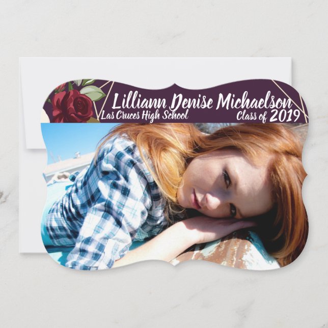 Anúncio rosas roxas roxas do Mais velho 5x7 Geo Dourado (Frente)