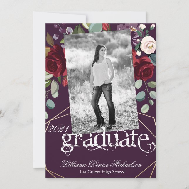 Anúncio rosas roxas roxas do Mais velho 5x7 Geo Dourado (Frente)