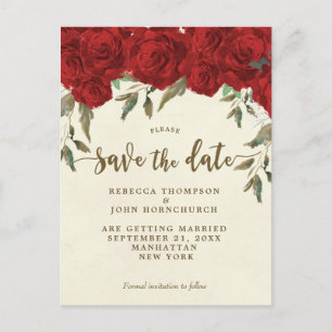 Anúncio rosas vermelhas cartão postal de casamento floral