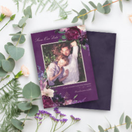 Anúncio Roxo de Berinjela Floral Foto Salvar Nossa Data