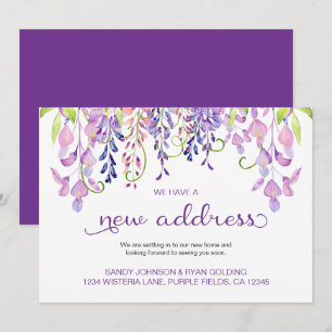 Anúncio Roxo Floral Wisteria Temos Novo Endereço Mudança