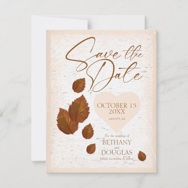 Anúncio Rustic Birch Bark Carved Heart Save the Date (Frente)