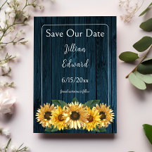 Rustic Blue Sunflower Save Date