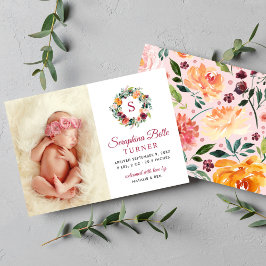 Anúncio Rustic Burgundy Floral Wreath Monograma Foto Nasci