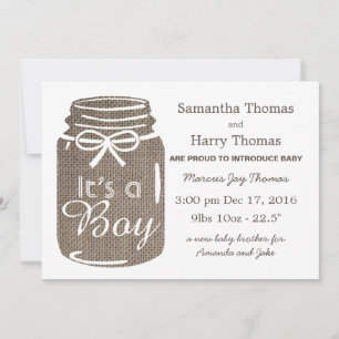 Anúncio Rustic Burlap Mason Jar New Baby Boy