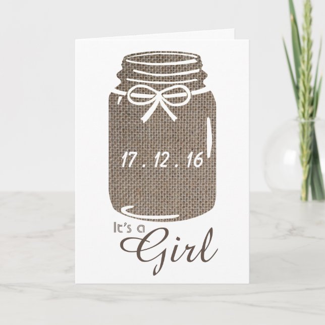 Anúncio Rustic Burlap Mason Jar New Baby Girl (Frente)