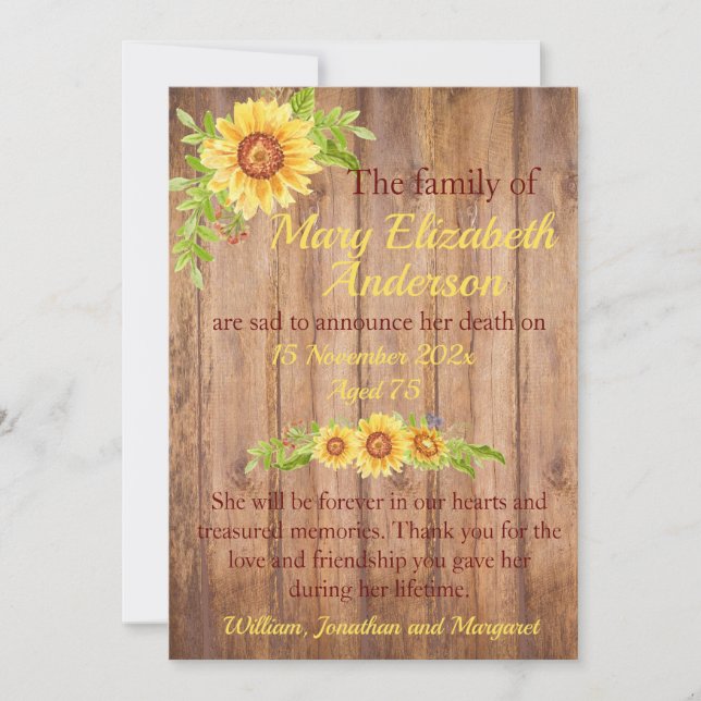 Anúncio Rustic Floral Death and Funeral Announial (Frente)