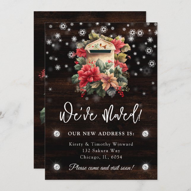 Anúncio Rustic Winter Mailbox Nós mudamos de novo para cas (Frente/Verso)