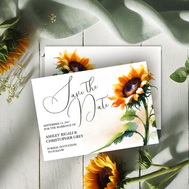 Anúncio Rústico Girassol Salva Cartão-Postal (Rustic wedding sunflower save the date cards by VG Invites)