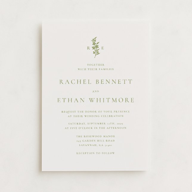 Anúncio Sage Green Botanical Monogram Wedding Invitation (Criador carregado)