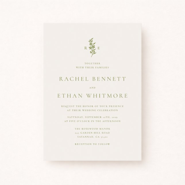 Anúncio Sage Green Botanical Monogram Wedding Invitation (Criador carregado)