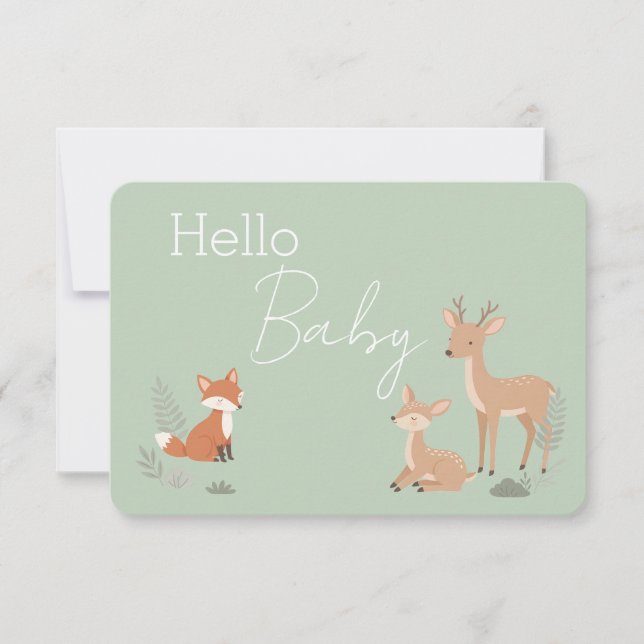 Anúncio Sage Green Woodland Animal Baby Shower Invitation (Frente)