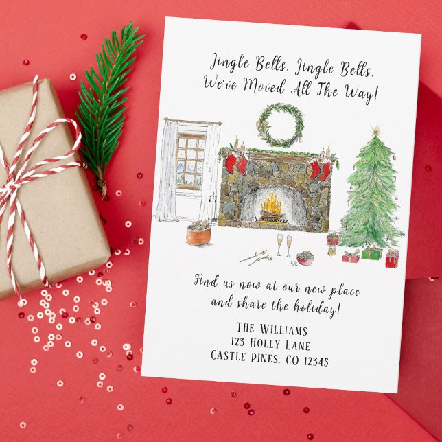 Anúncio Sala De Viagem Do Xmas Com Movimento De Fogo (Capture the warmth and festivity of your move with this delightful card.)
