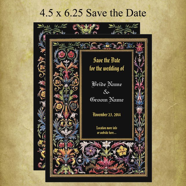 Anúncio Salvar a Data Floral Iluminada Medieval Editável (Criador carregado)