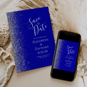Anúncio Salve a Data Azul Real Brilho Prata