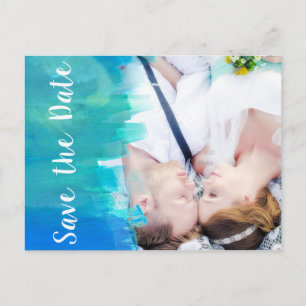 Anúncio SALVE A DATA Cartão Postal de Foto Azul Aquarela
