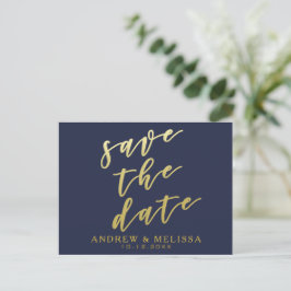 Anúncio Salve a data | Cartão Postal de Letra Cursiva Azul