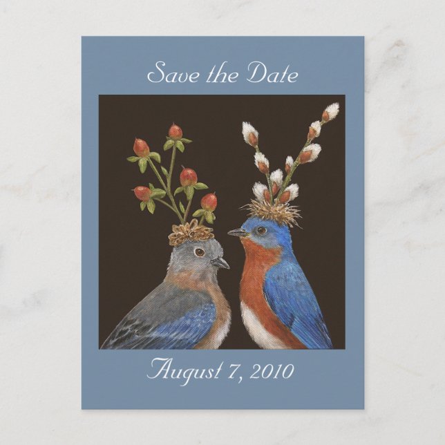 Anúncio Salve o cartão postal de data com casal bluebird (Frente)