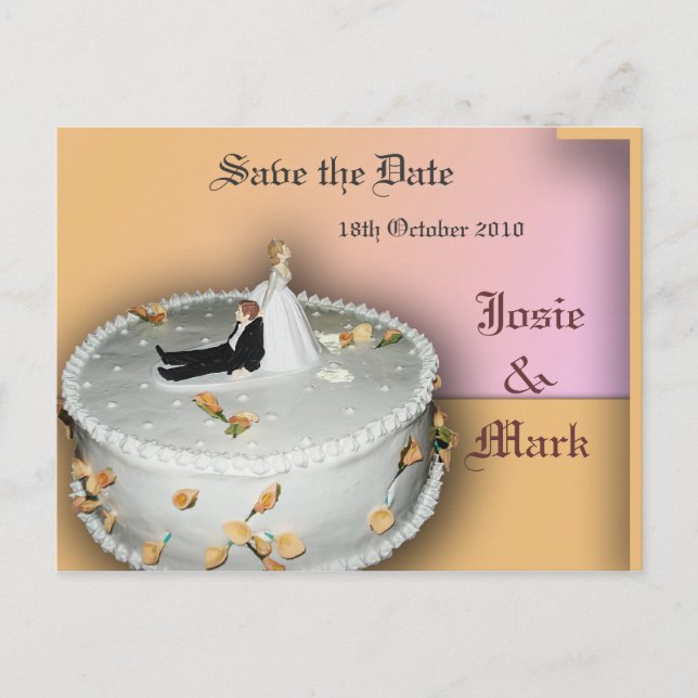 Anúncio Salve o cartão postal do bolo de casamento de Data (Frente)