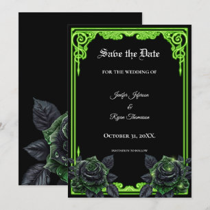 Anúncio Salve o dia do casamento verde bruxo gótico Glow