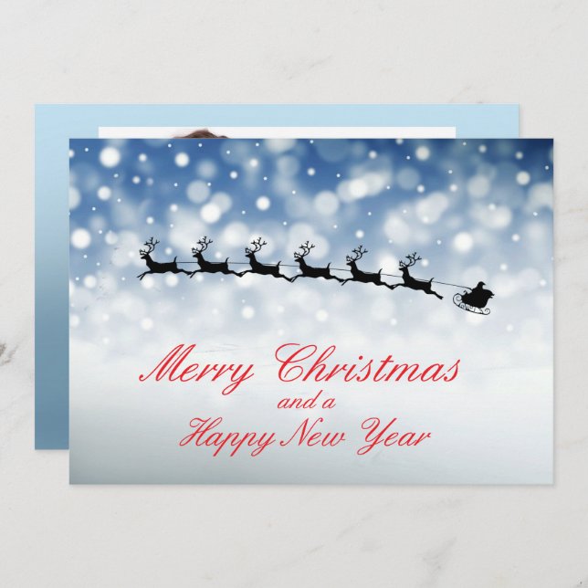 Anúncio Santa and Reindeer fly through snow - Personalize (Frente/Verso)