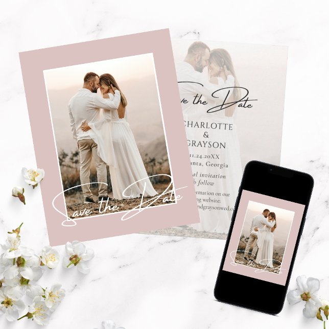 Anúncio Save The Date Photo Stylish Wedding Announcement (Criador carregado)