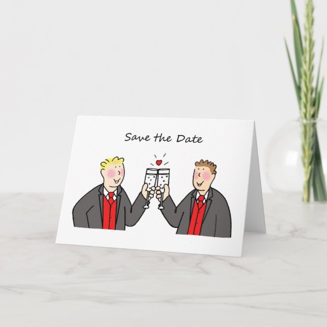 Anúncio Save the Date  Two Grooms Cartoon (Frente)