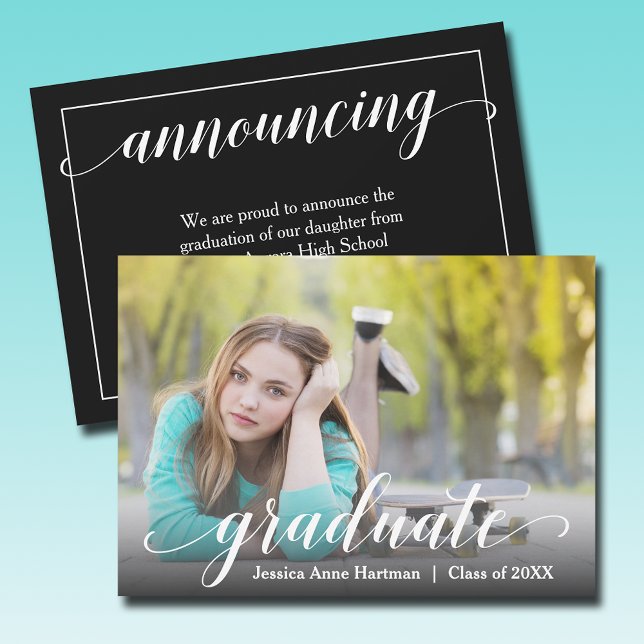 Anúncio Script de Formatura de Foto Moderna (Modern photo graduation handwritten script announcements - PRINTED and/or INSTANT DOWNLOAD)