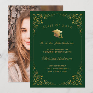 Anúncio Script Dourado Ivy Da Graduação Verde-Pai