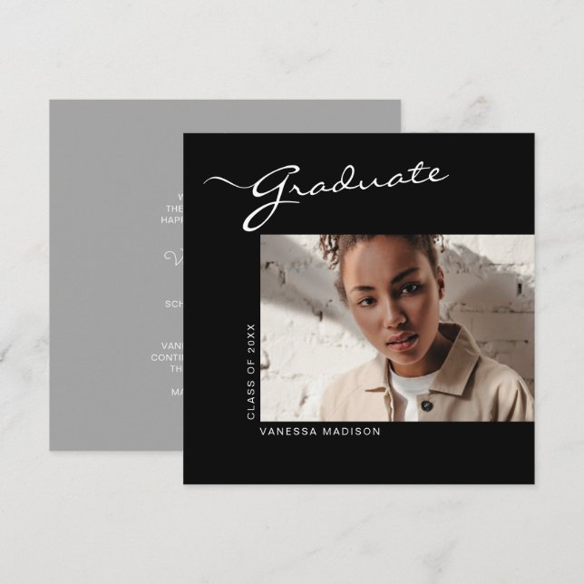 Anúncio Script Moderno Elegante | Graduação de fotos (Frente/Verso)
