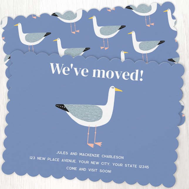 Anúncio Seagull movendo nova casa (Fun seagull we've moved new home moving house change of address personalized announcement)