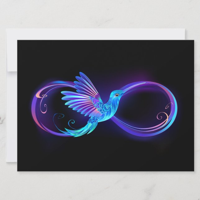 Anúncio Símbolo Neon Infinity com Hummingbird brilhante (Frente)